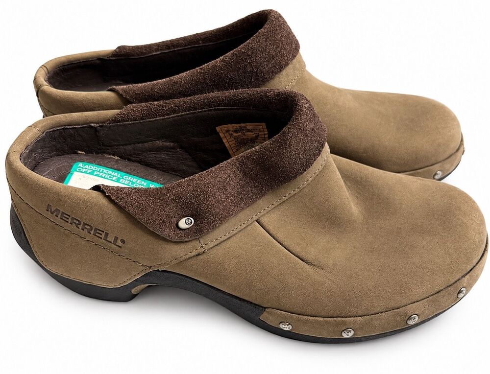 Merrell Drizzle J56086 Brown Nubuck Leather Clogs Mules Women’s Size 7.5 7 1/2